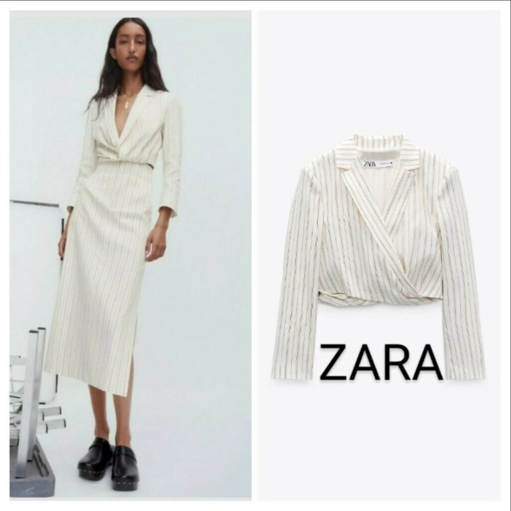 Zara Linen Blend Cropped Blazer Jacket